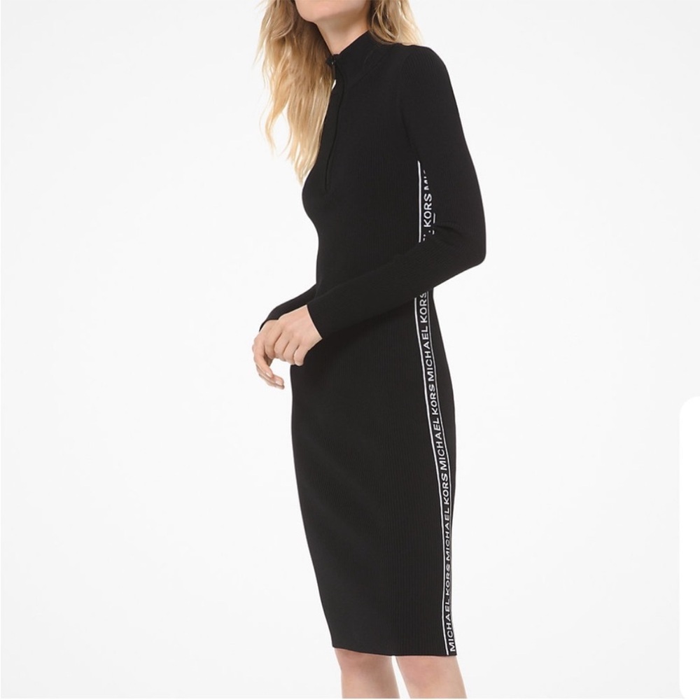 MICHAEL Michael Kors Black Long Sleeve Dress with Logo Detail